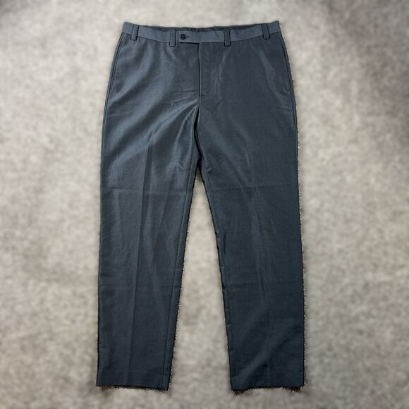 Calvin Klein Dress Pants Mens 38x32 Gray Poly Rayon Slacks Herringbone - Picture 1 of 14